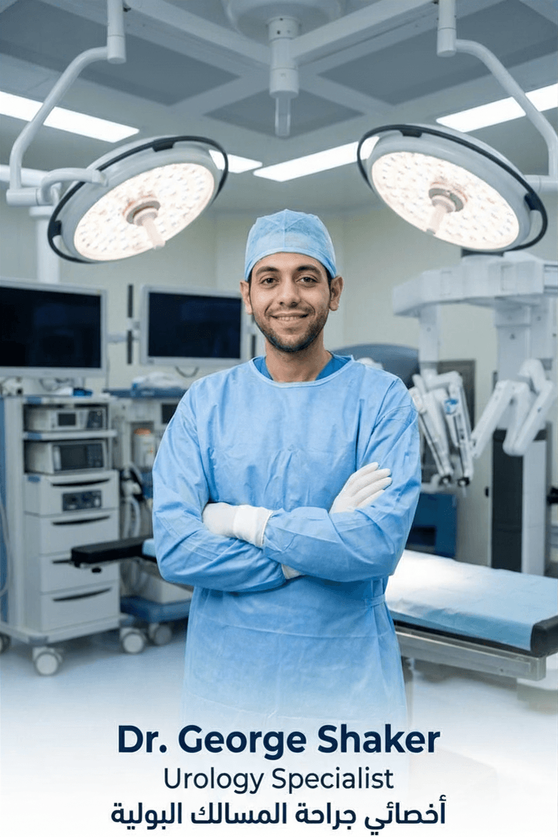 Dr George Shaker, urology registrar, in surgical scrubs in an operating theatre